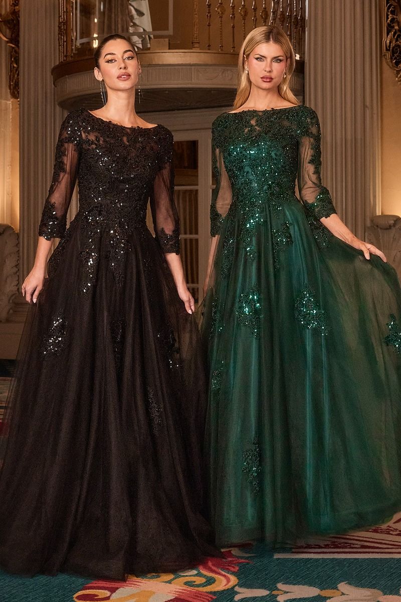 Francesca High Neck Lace Ball Gown with Sleeves Lady Black Tie Francesca High Neck Lace Ball Gown with Sleeves Lady Black Tie