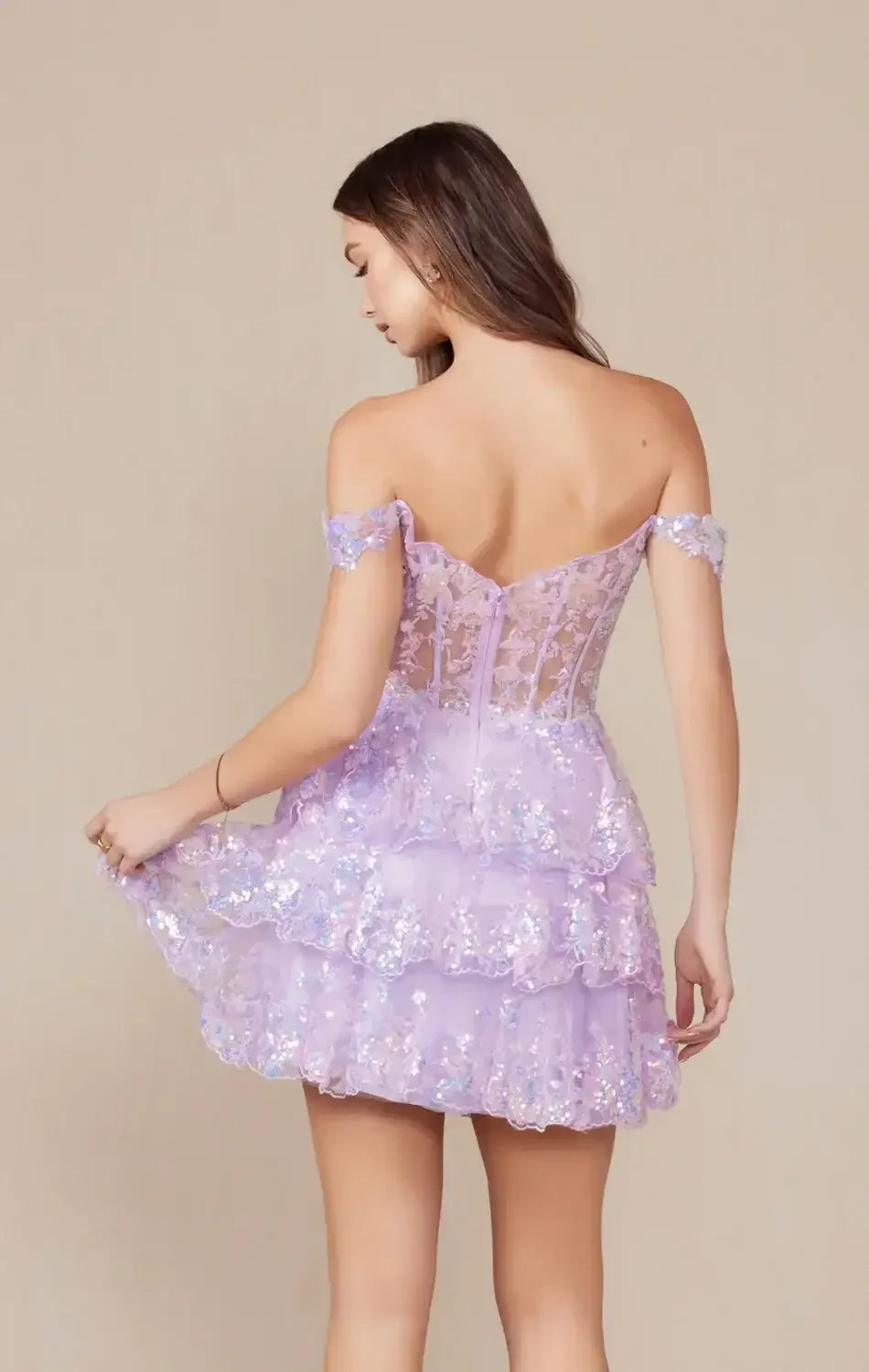 BRENNA MINI DRESS - LILAC - OFF SHOULDER TIERED SHORT DRESS