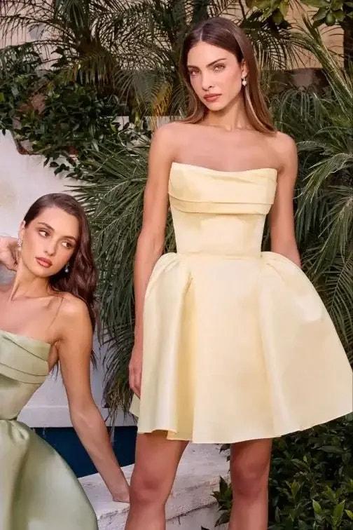 Amaya Mini Dress - Strapless Pleated Mikado A-Line Cocktail Dress