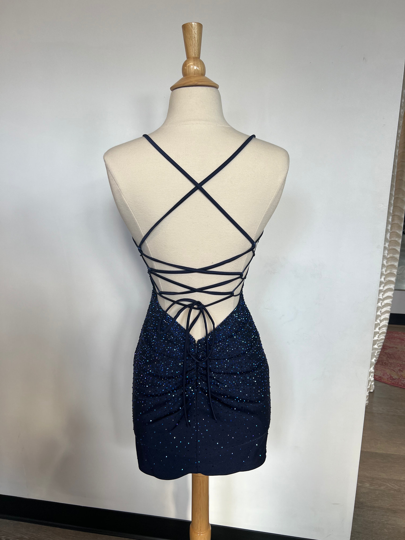 NOVALEE MINI - NAVY - HOT STONE LACE-UP DRESS