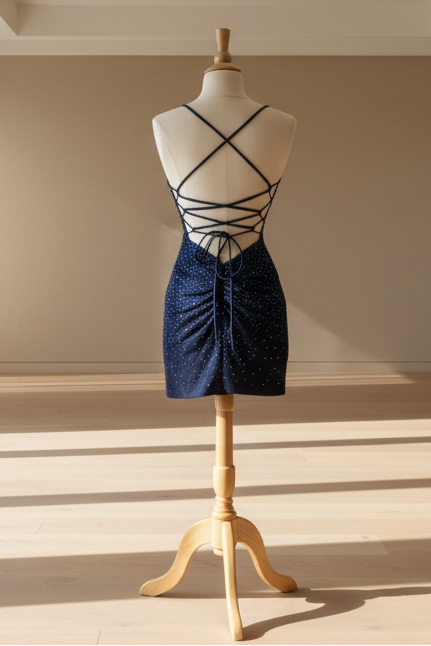 NOVALEE MINI - NAVY - HOT STONE LACE-UP DRESS