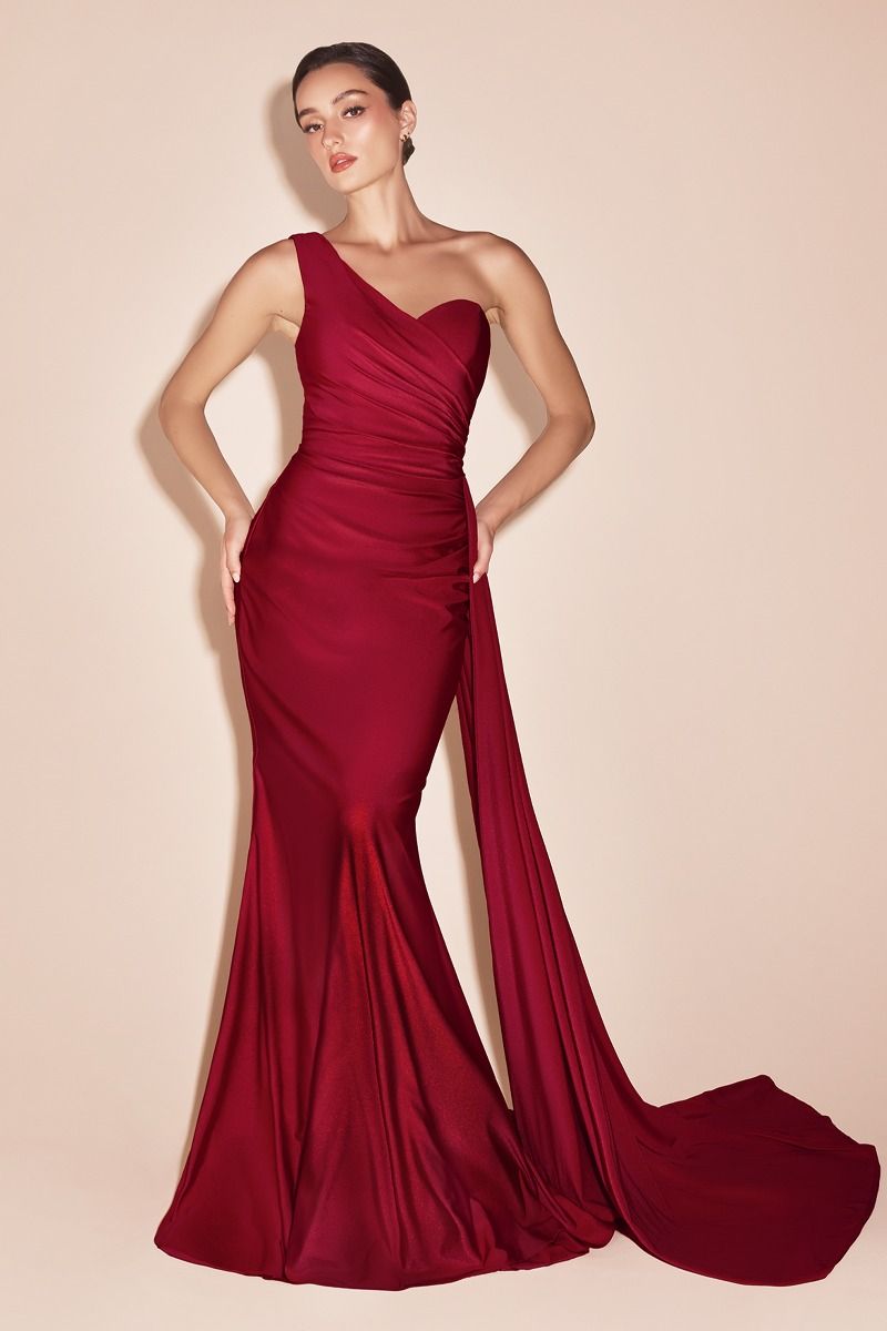 SHANNON GOWN - ONE SHOULDER STRETCH SPANDEX SATIN DRESS