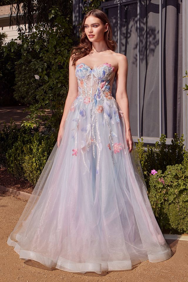 Lady Black Tie - A1383 - Watercolor Floral A-Line Gown - Andrea & Leo - Size 11 Lady Black Tie - A1383 - Watercolor Floral A-Line Gown - Andrea & Leo - Size 11