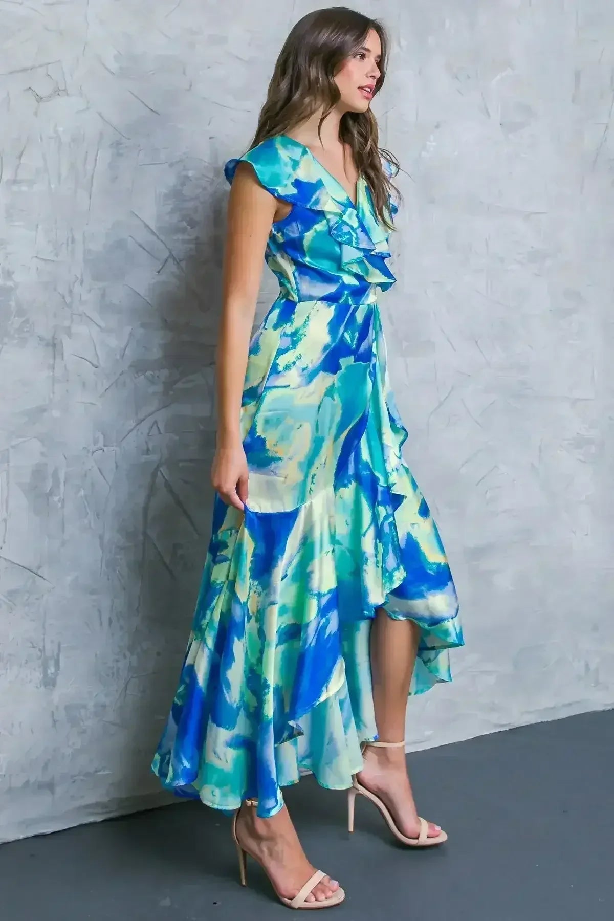 LA BABE SATIN WRAP STYLE MAXI DRESS
