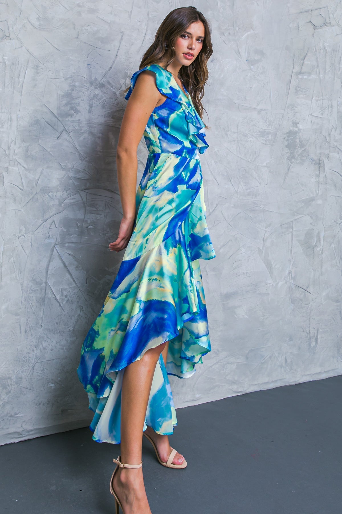 LA BABE SATIN WRAP STYLE MAXI DRESS