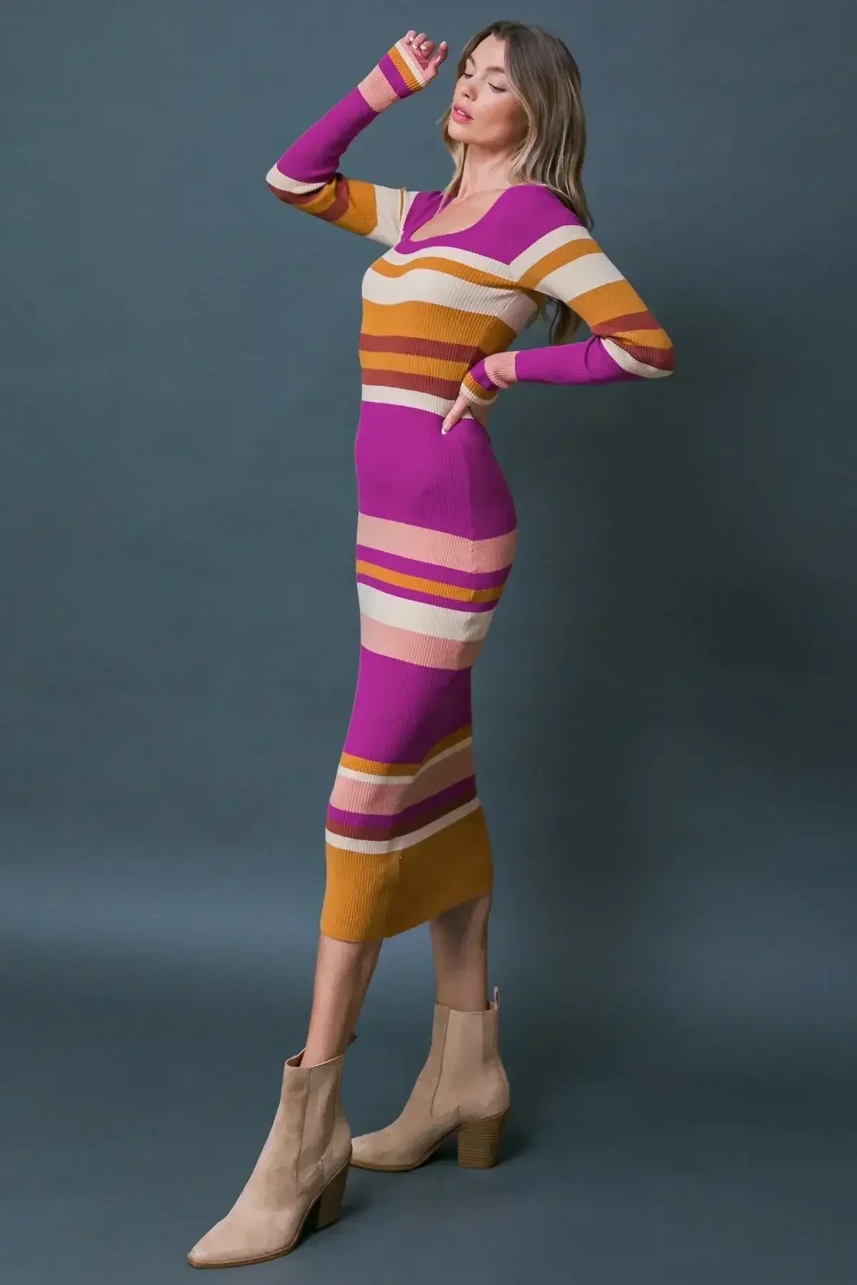 URBAN STRIPES - SWEATER DRESS - MAGENTA