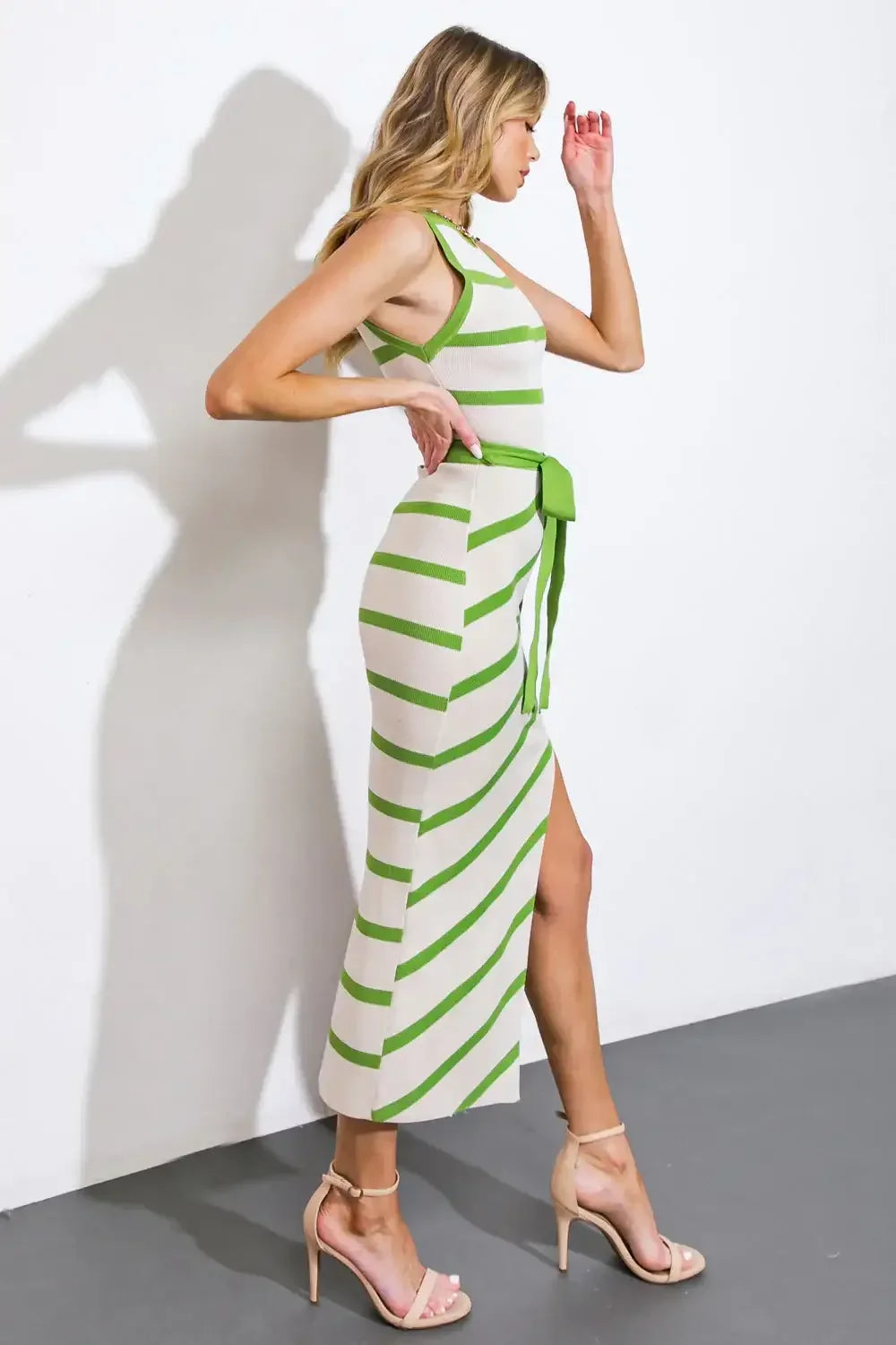 WENDI STRIPED KNIT MIDI DRESS