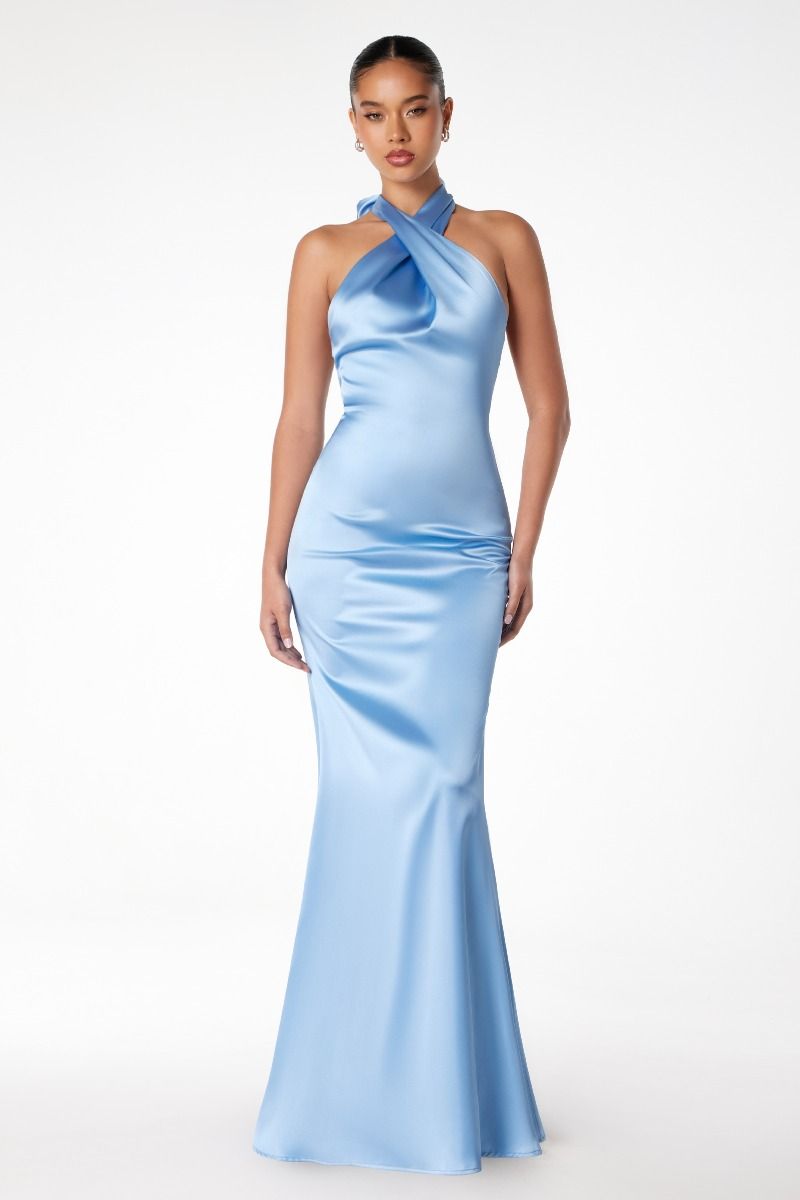 Piper Maxi Dress - Fitted Satin Halter Dress