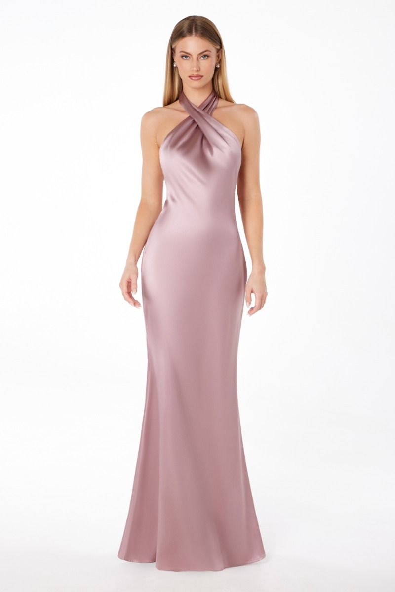 Piper Maxi Dress - Fitted Satin Halter Dress