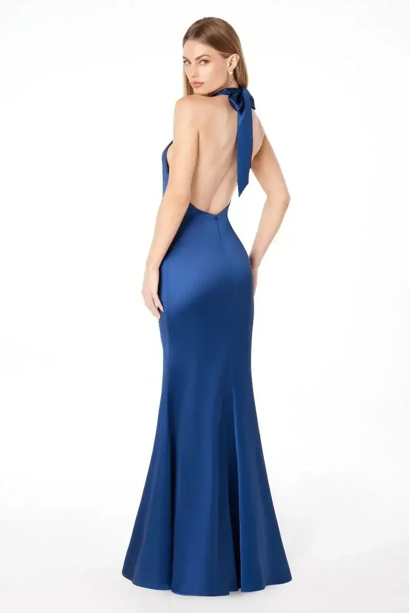 Piper Maxi Dress - Fitted Satin Halter Dress