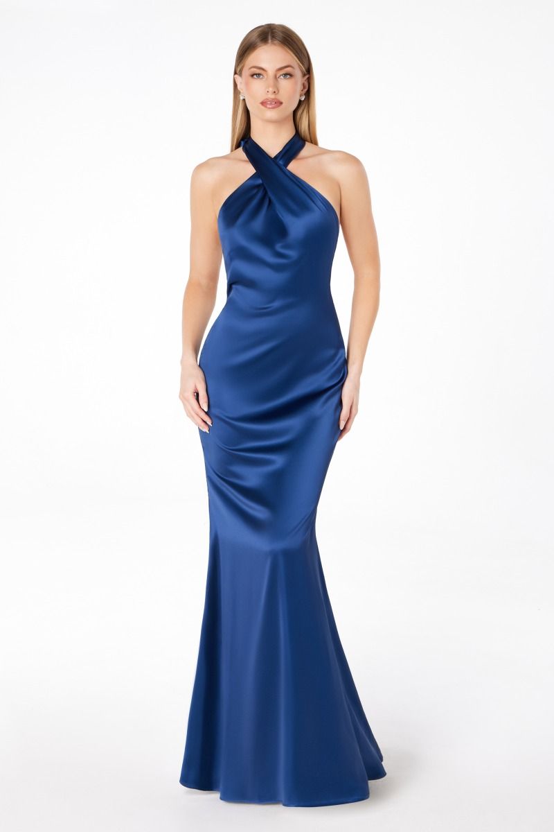 Piper Maxi Dress - Fitted Satin Halter Dress