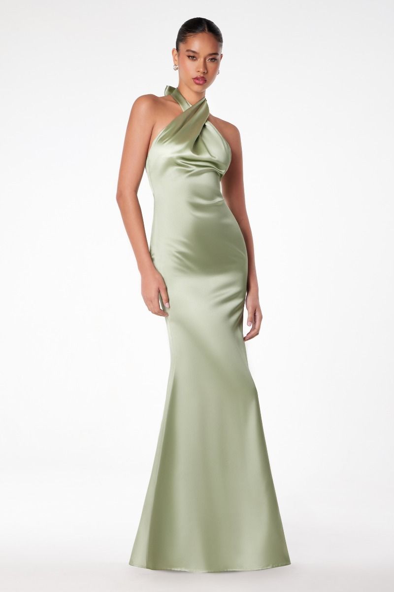 Piper Maxi Dress - Fitted Satin Halter Dress