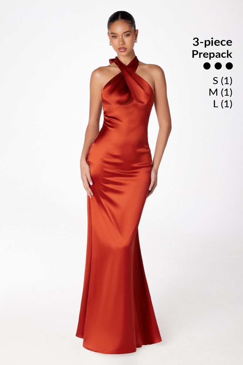 Piper Maxi Dress - Fitted Satin Halter Dress