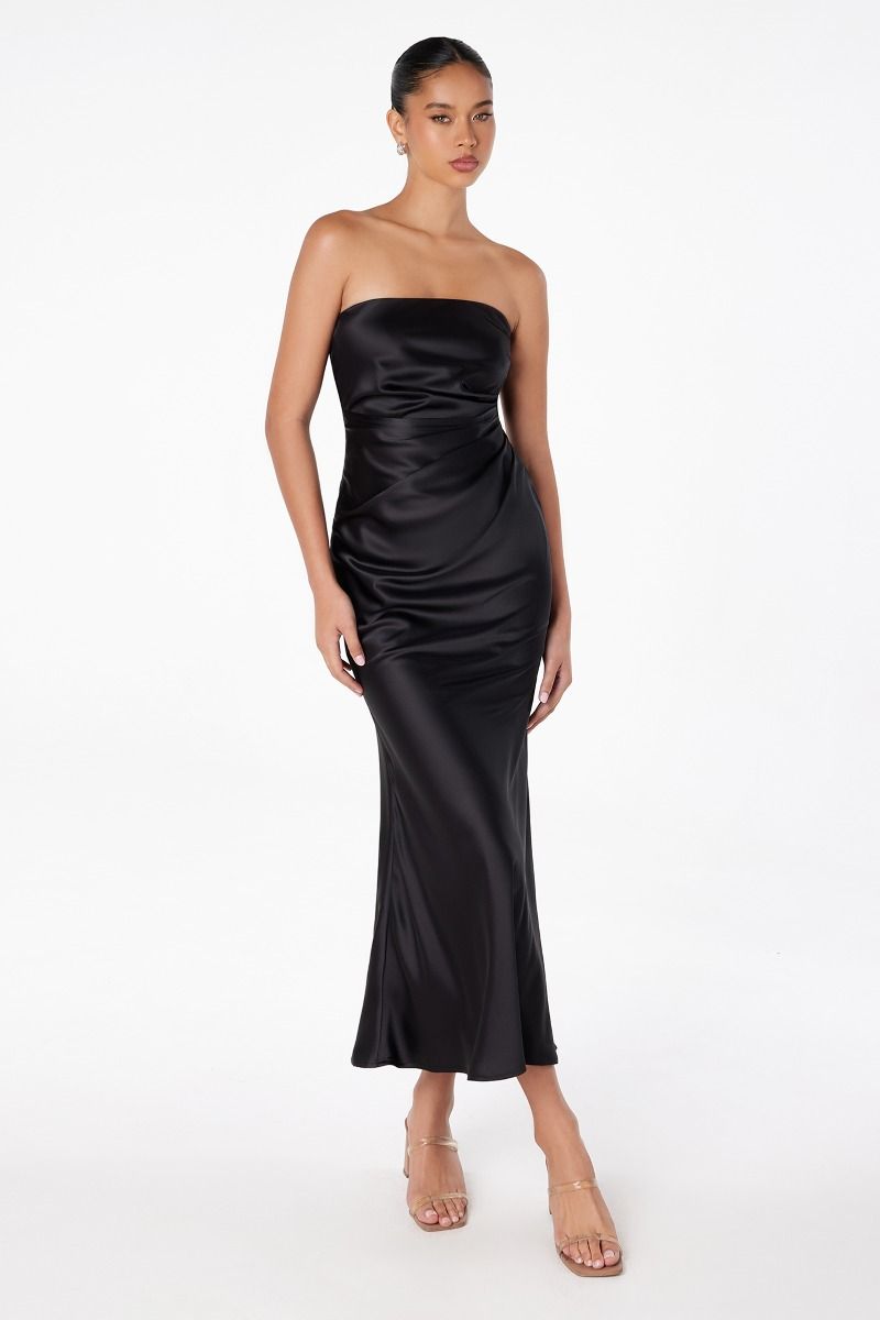 Lady Black Tie - Ruthie Satin Strapless Maxi Dress