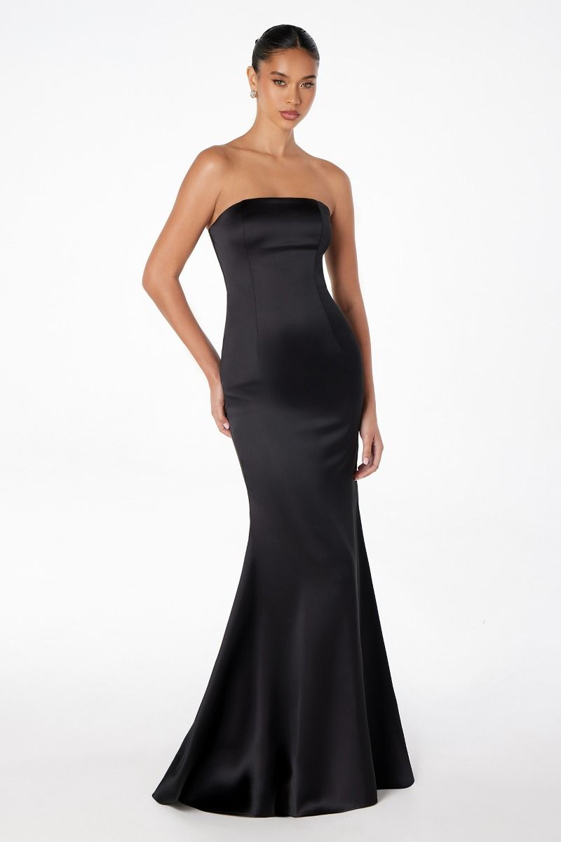 Brynn Maxi Dress - Strapless Fitted Satin Dress With Scarf