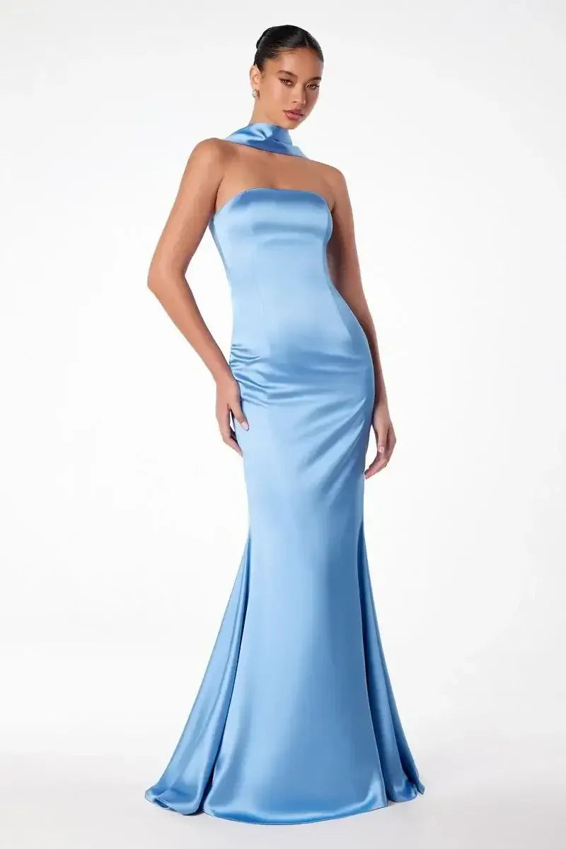 Brynn Maxi Dress - Strapless Fitted Satin Dress