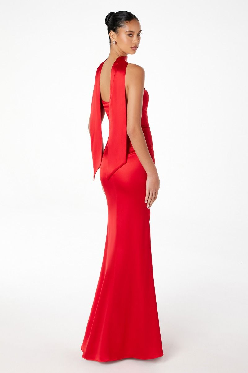 Brynn Maxi Dress - Strapless Fitted Satin Dress With Scarf
