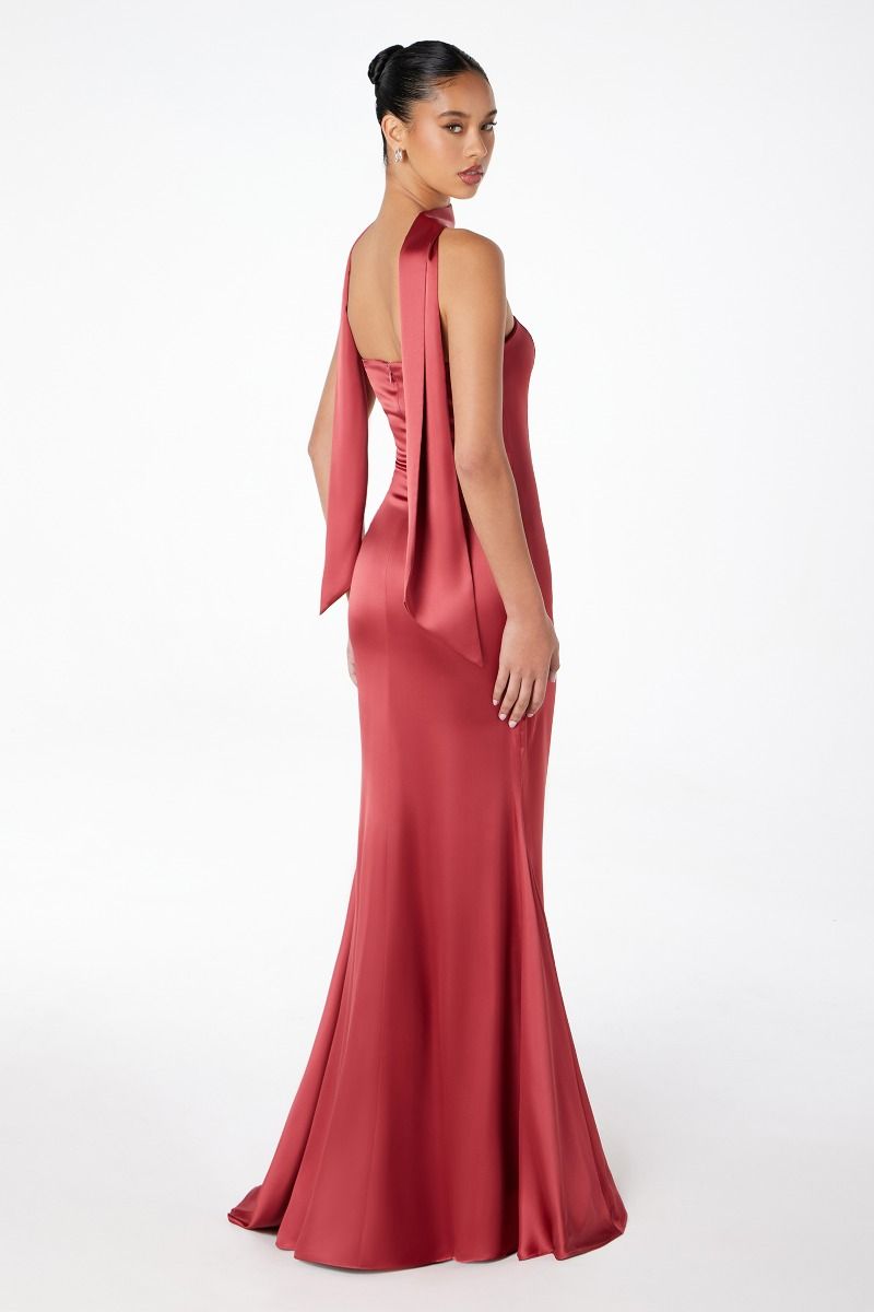 Brynn Maxi Dress - Strapless Fitted Satin Dress With Scarf