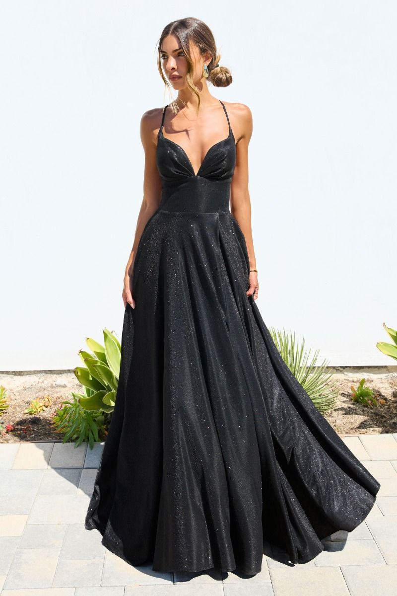 blue dress for baby girl Lady Black Tie - Gwendolyn Gown - Shimmer Lace-Up Back A-Line Evening Dress