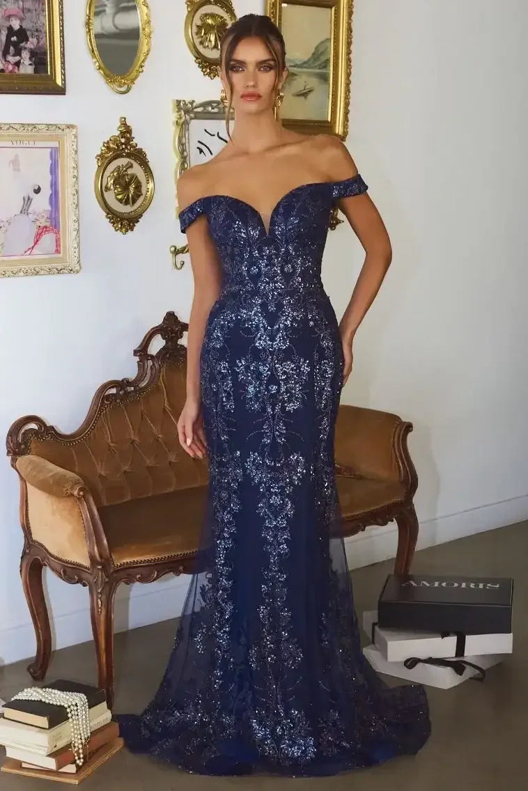 HELENA GOWN - Off the Shoulder Sequin Lace Formal Dress