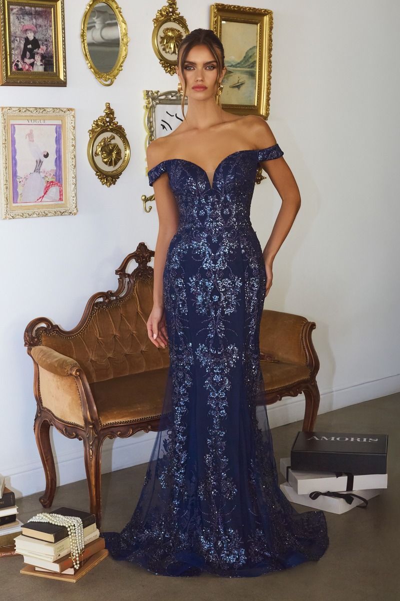 green emerald velvet dress HELENA GOWN - Off Shoulder Sequin Glitter Dress