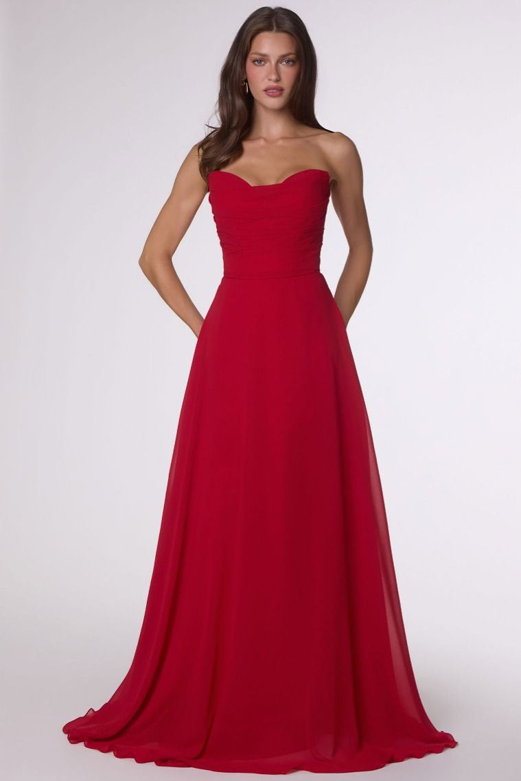 Ella Gown - A-line Strapless Chiffon Dress With Scarf