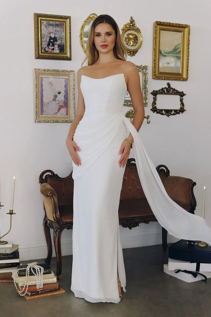 Skyler Gown - Off-White Strapless Draped Chiffon Dress