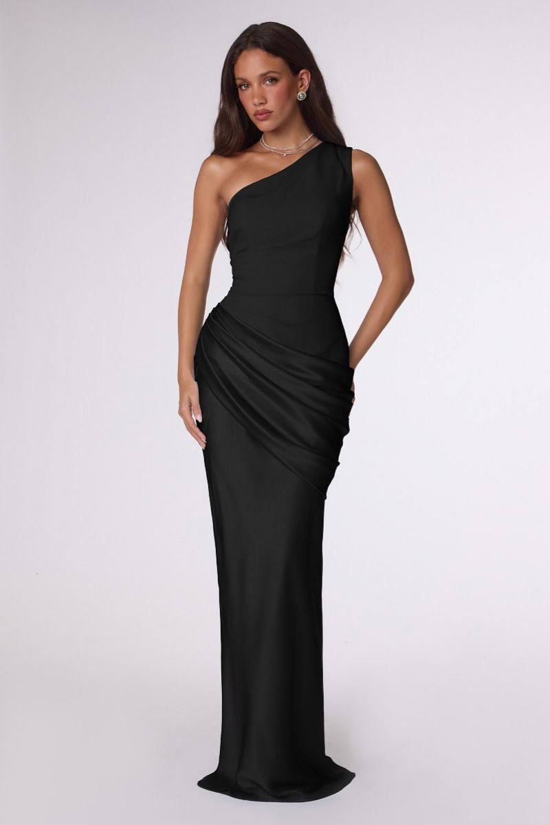 Mathilde Gown - One Shoulder Satin Dress | Lady Black Tie | Ladivine T748 Black