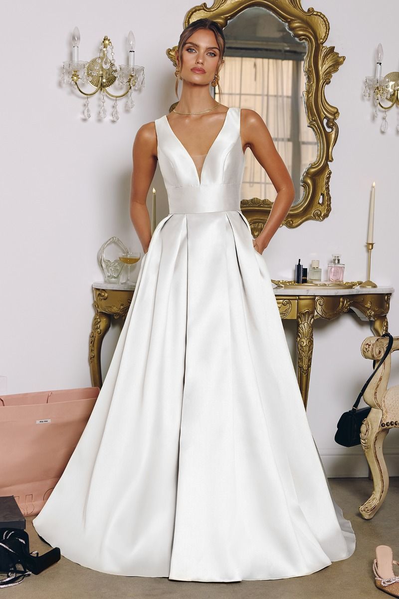Andersyn A-line Mikado Dress With Pockets - Off White | Lady Black Tie