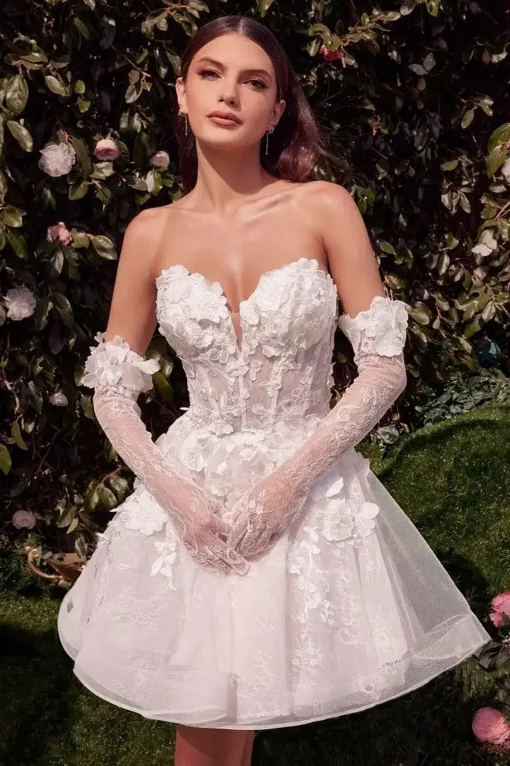 WL020 - Short Floral Appliquéd Bridal Party Dress - Andrea & Leo