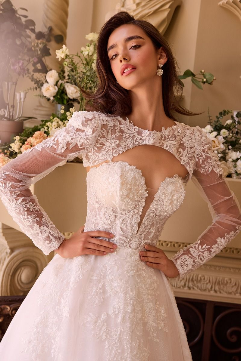WL037 - Strapless Wedding Ball Gown & Lace Bolero - Andrea & Leo