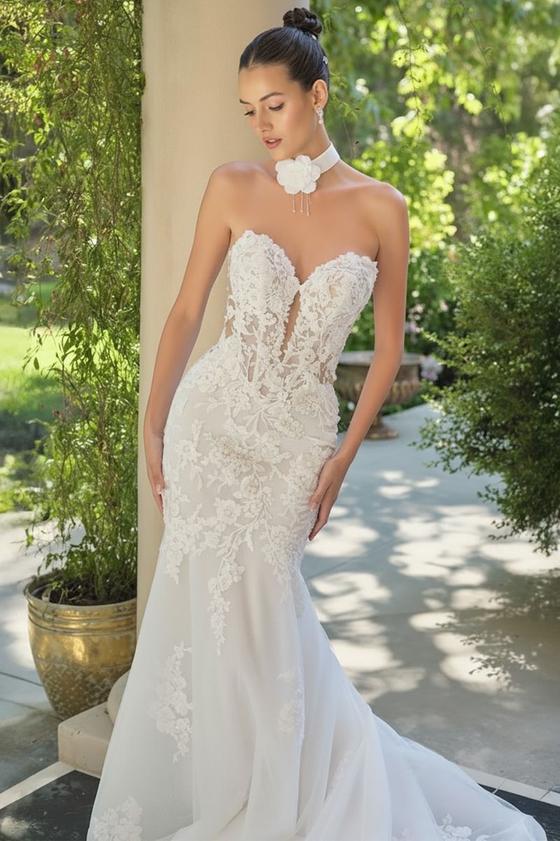 WL065 - Strapless Mermaid Wedding Gown with Removable Sleeves - Andrea & Leo