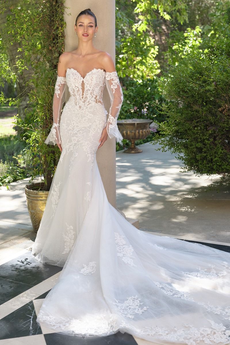 mermaid wedding dress sleeves Lady Black Tie - Wl065 - Hera Lace Mermaid Gown With Removable Sleeves - Andrea & Leo