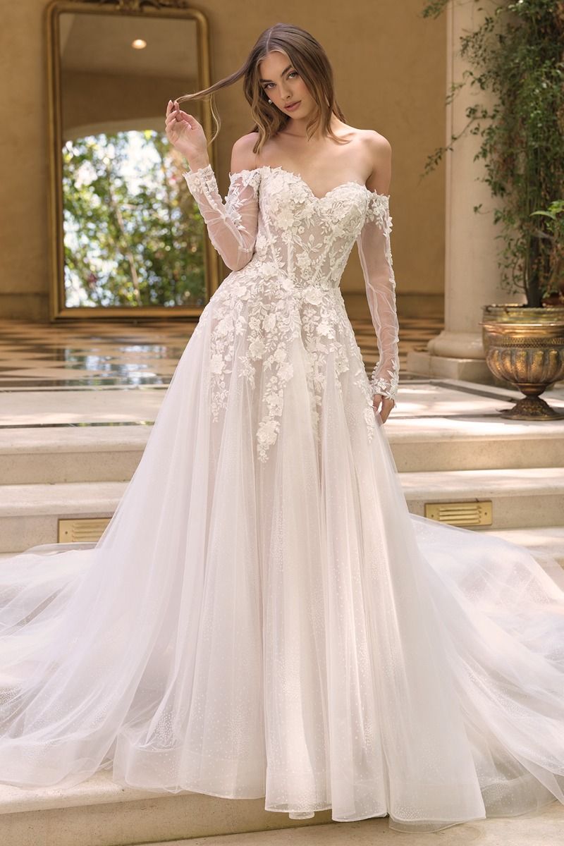 WL067 - Wedding Ball Gown with Sheer Sleeves - Andrea & Leo