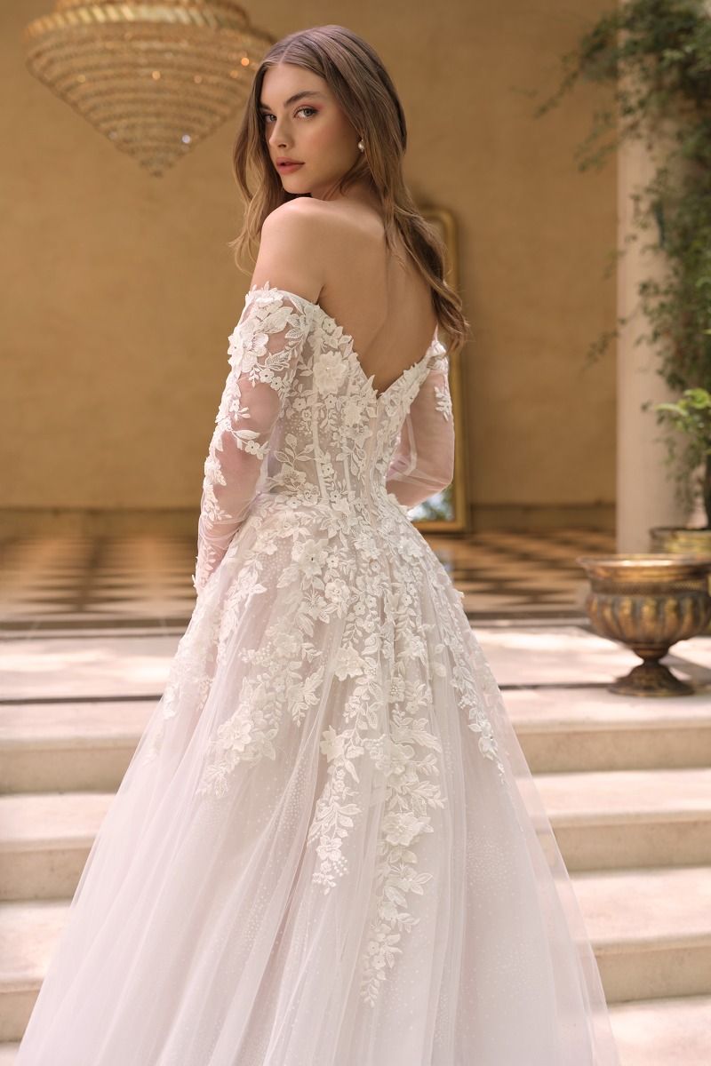 WL067 - Wedding Ball Gown with Sheer Sleeves - Andrea & Leo