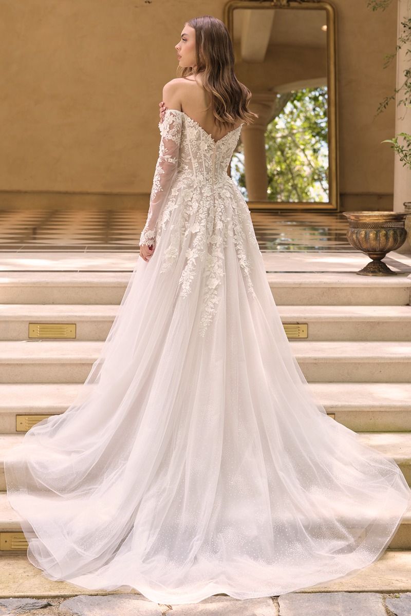 WL067 - Wedding Ball Gown with Sheer Sleeves - Andrea & Leo
