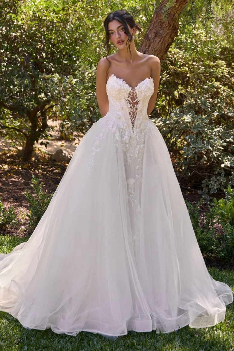 Andrea & Leo WL094 off white floral sweetheart A-line wedding dress with sheer plunging inset | Lady Black Tie