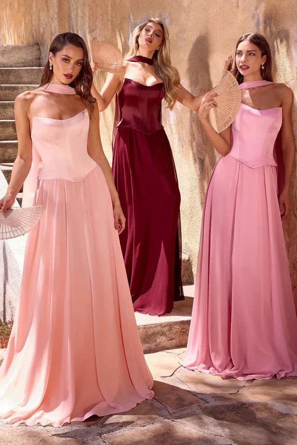 Bridesmaids Wearing Dusty Rose Dresses from Lady Black Tie Collection