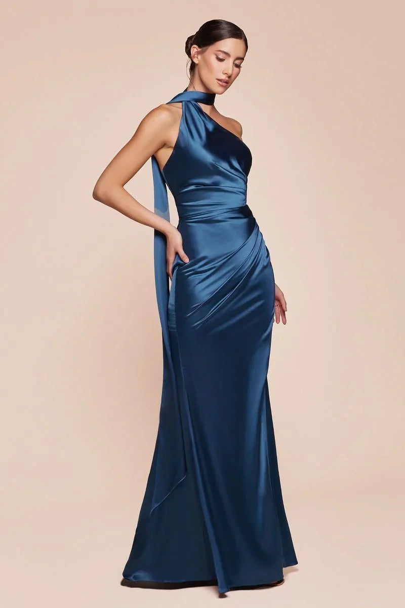 French navy satin bridesmaid dress 