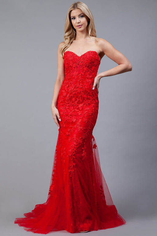 Rainn Gown - Strapless Floral Lace Corset Dress
