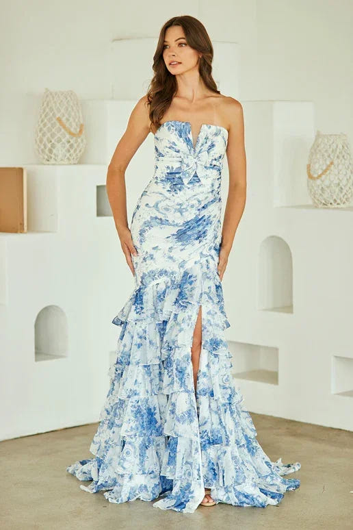 Camille Gown - Floral Mermaid Fitted Strapless Dress