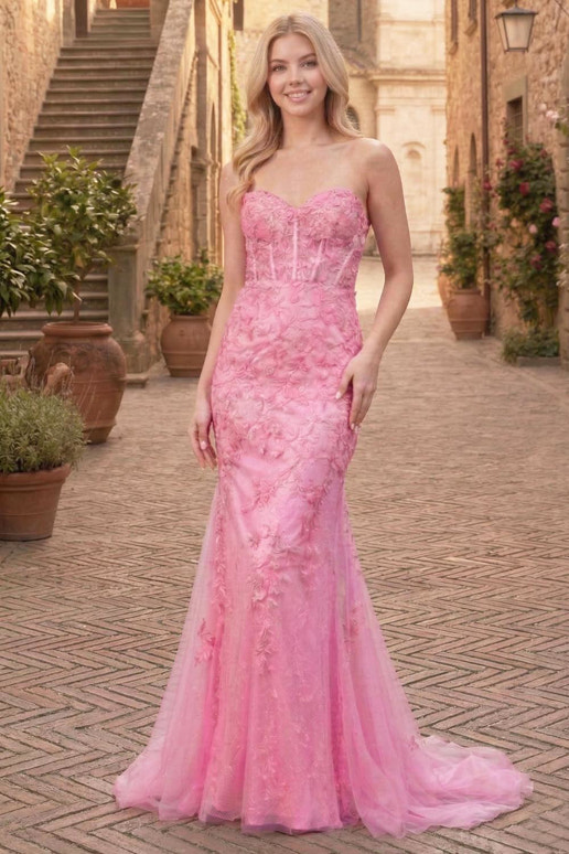 Rainn Gown - Strapless Floral Lace Corset Dress