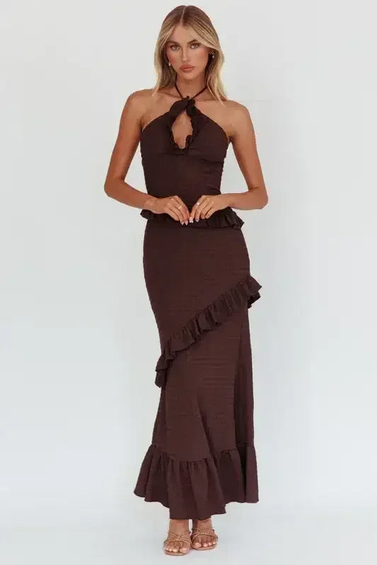 NADIA HALTER MAXI DRESS - CHOCOLATE