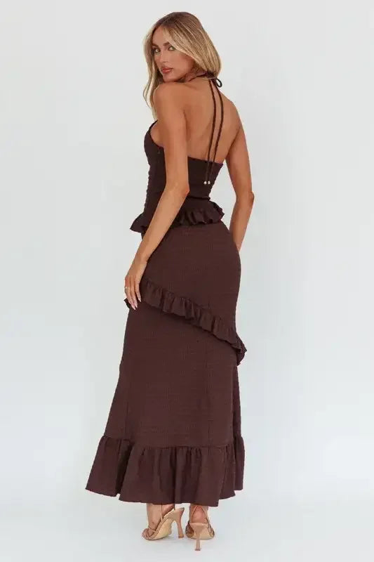 NADIA HALTER MAXI DRESS - CHOCOLATE