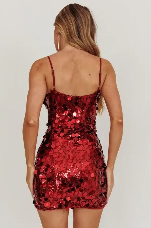 ASTRA MINI DRESS - SEQUIN PARTY DRESS - WINE