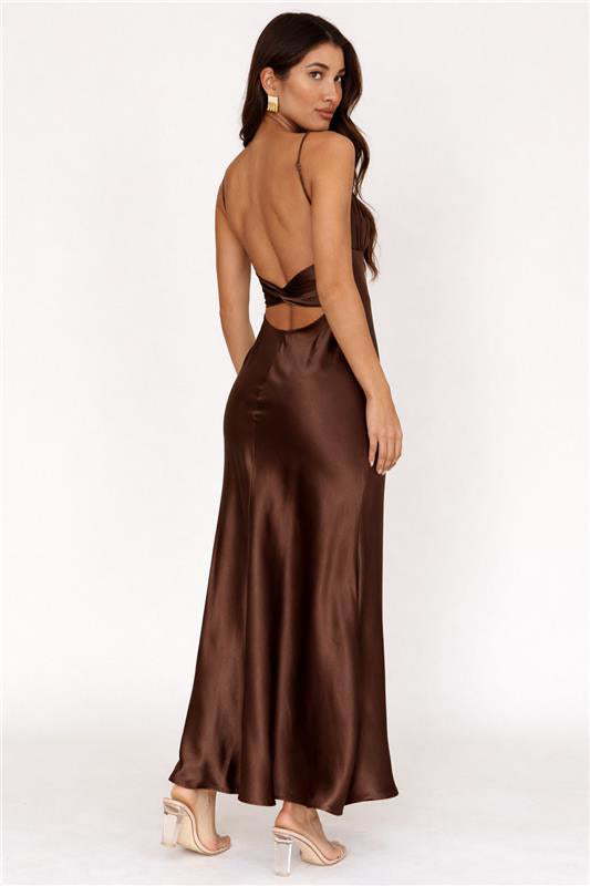 Paula Maxi Dress - Chocolate Satin Slip Dress Paula Maxi Dress - Chocolate Satin Slip Dress