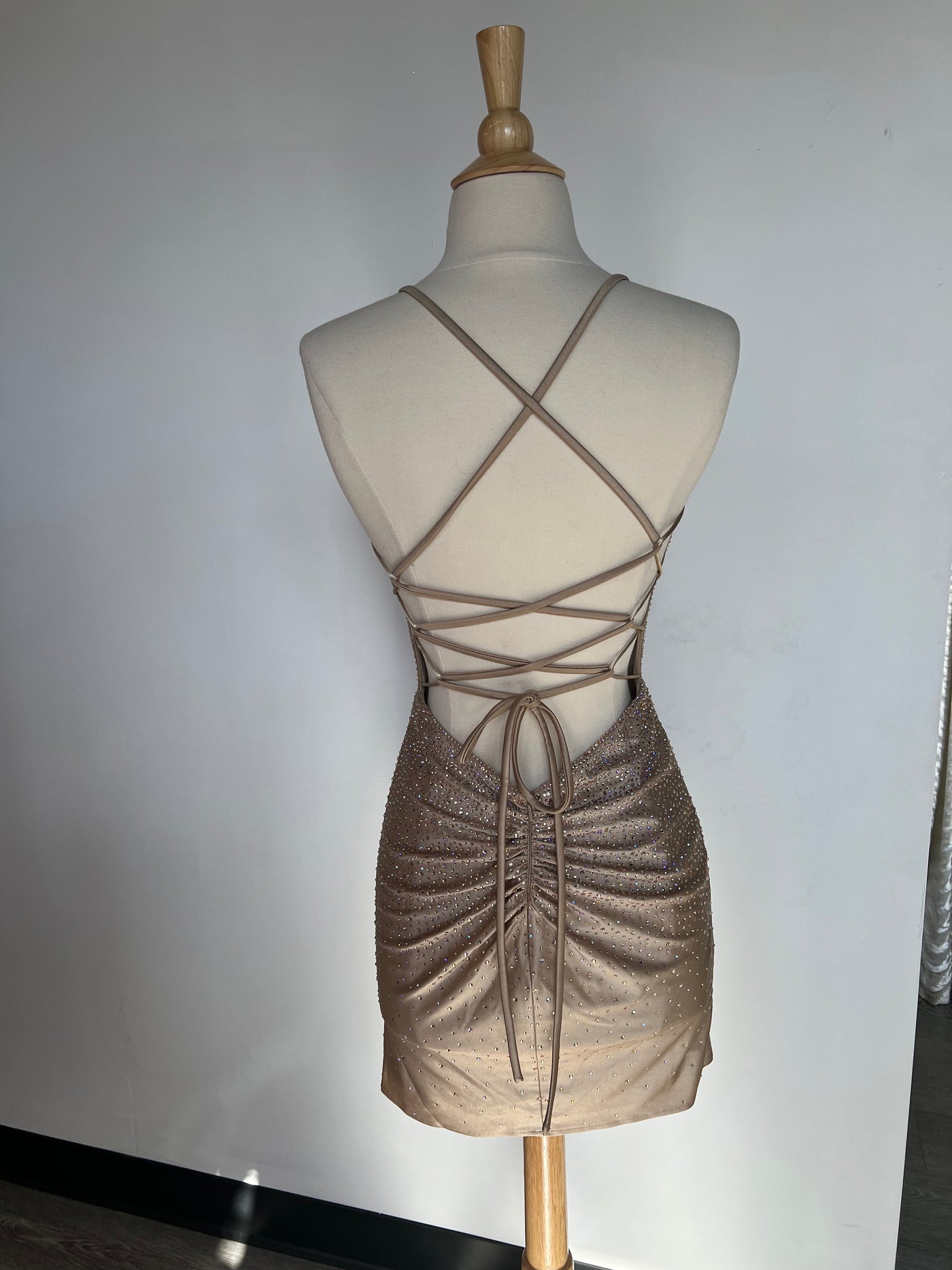 NOVALEE MINI - CHAMPAGNE - HOT STONE LACE-UP DRESS