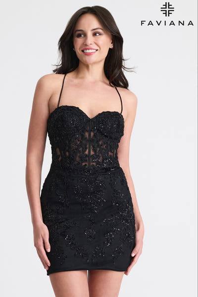 11301 - Faviana - Lace Corset Mini Dress