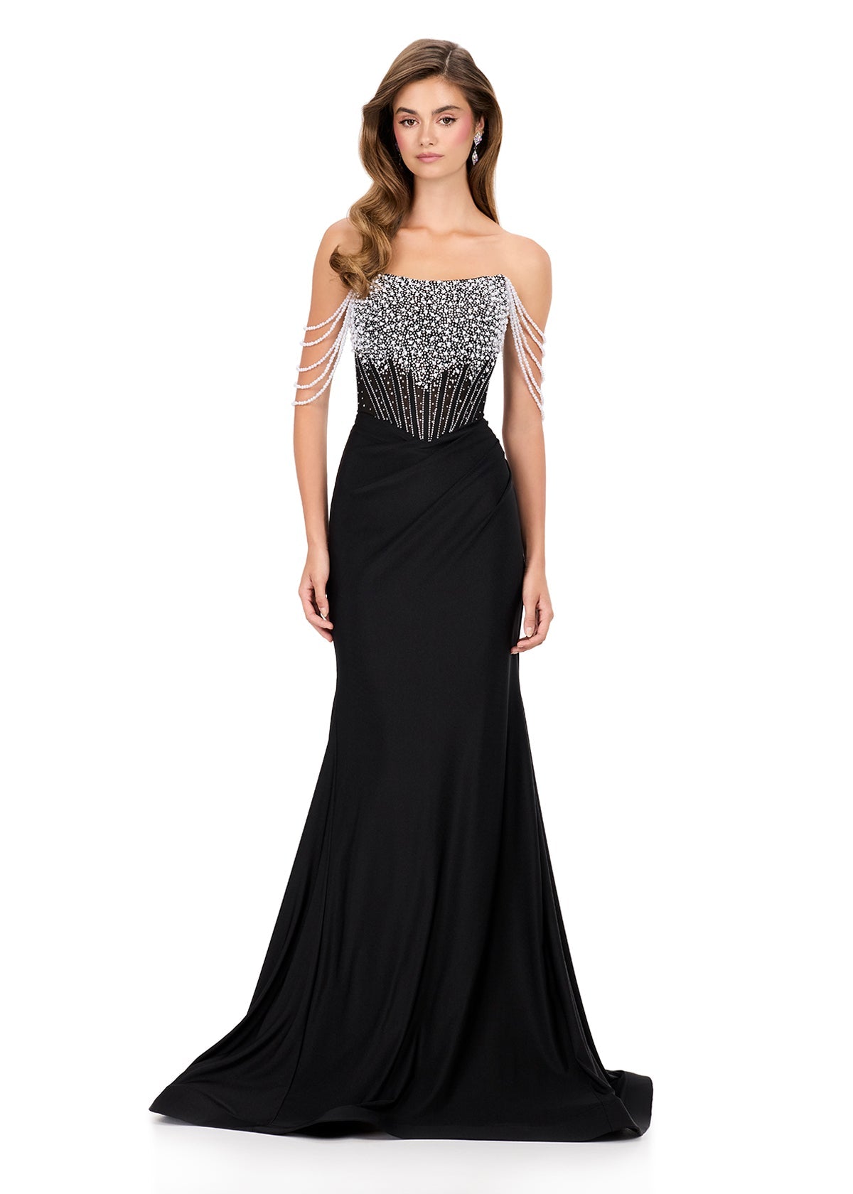 ashley lauren black dress ASHLEYlauren 11856 Strapless Pearl and Stone Jersey Gown