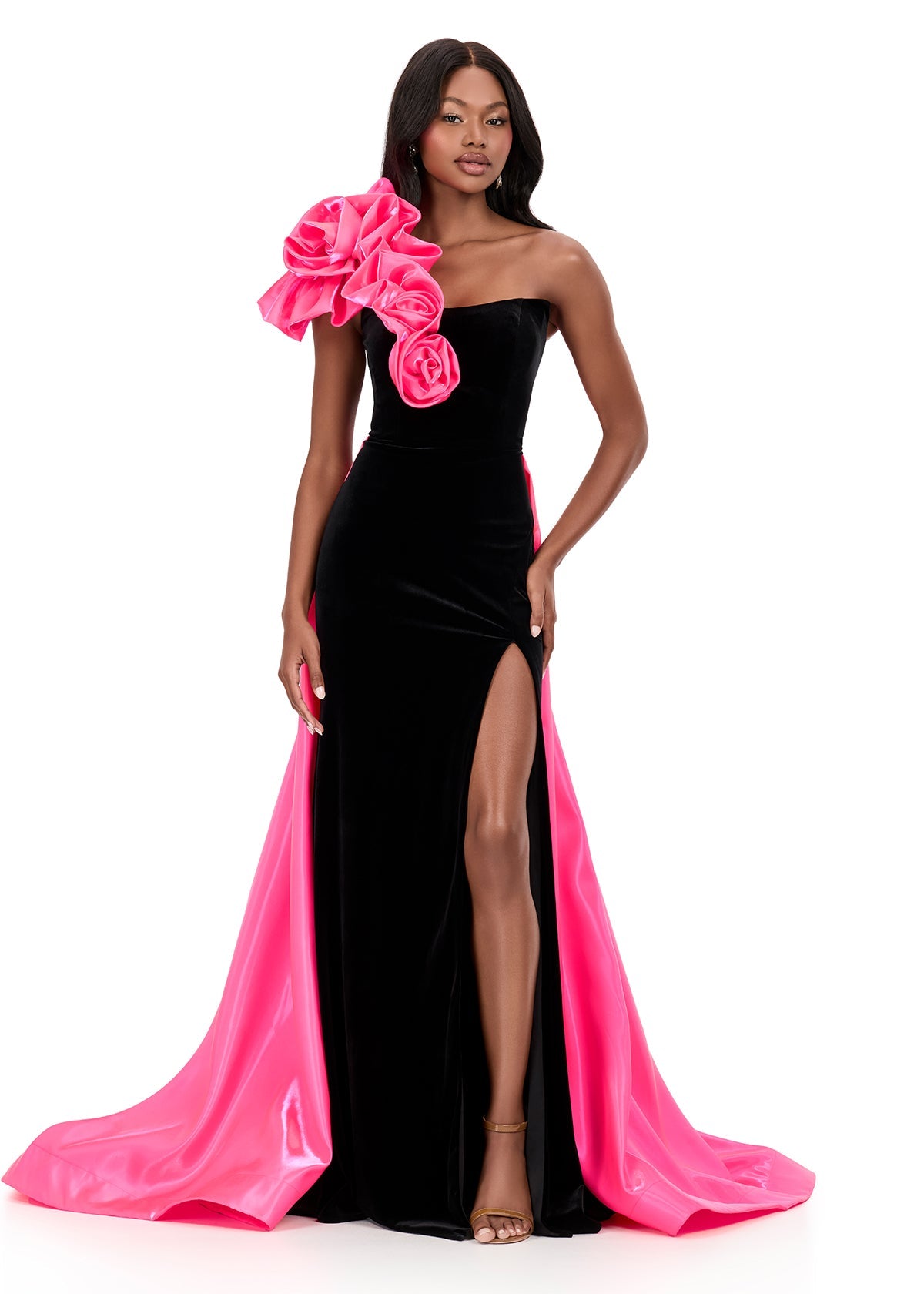 ASHLEYlauren 12174 | One-Shoulder Velvet Gown | Lady Black Tie